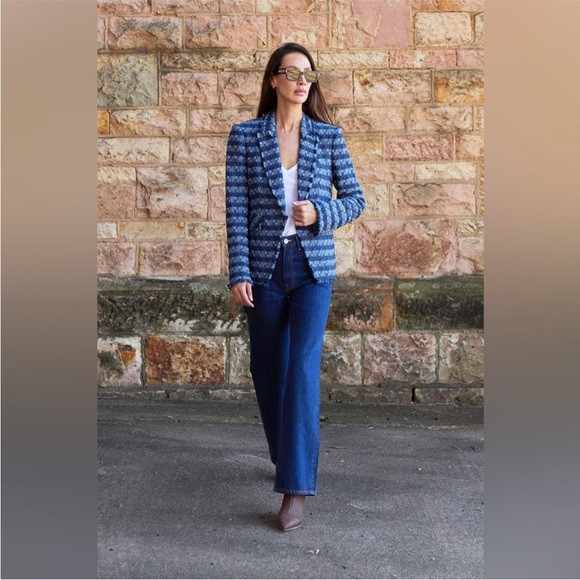 $698 Veronica Beard Cutaway Dickey Jacket Blazer blue luxe fringe trim tweed 8 - Picture 7 of 16